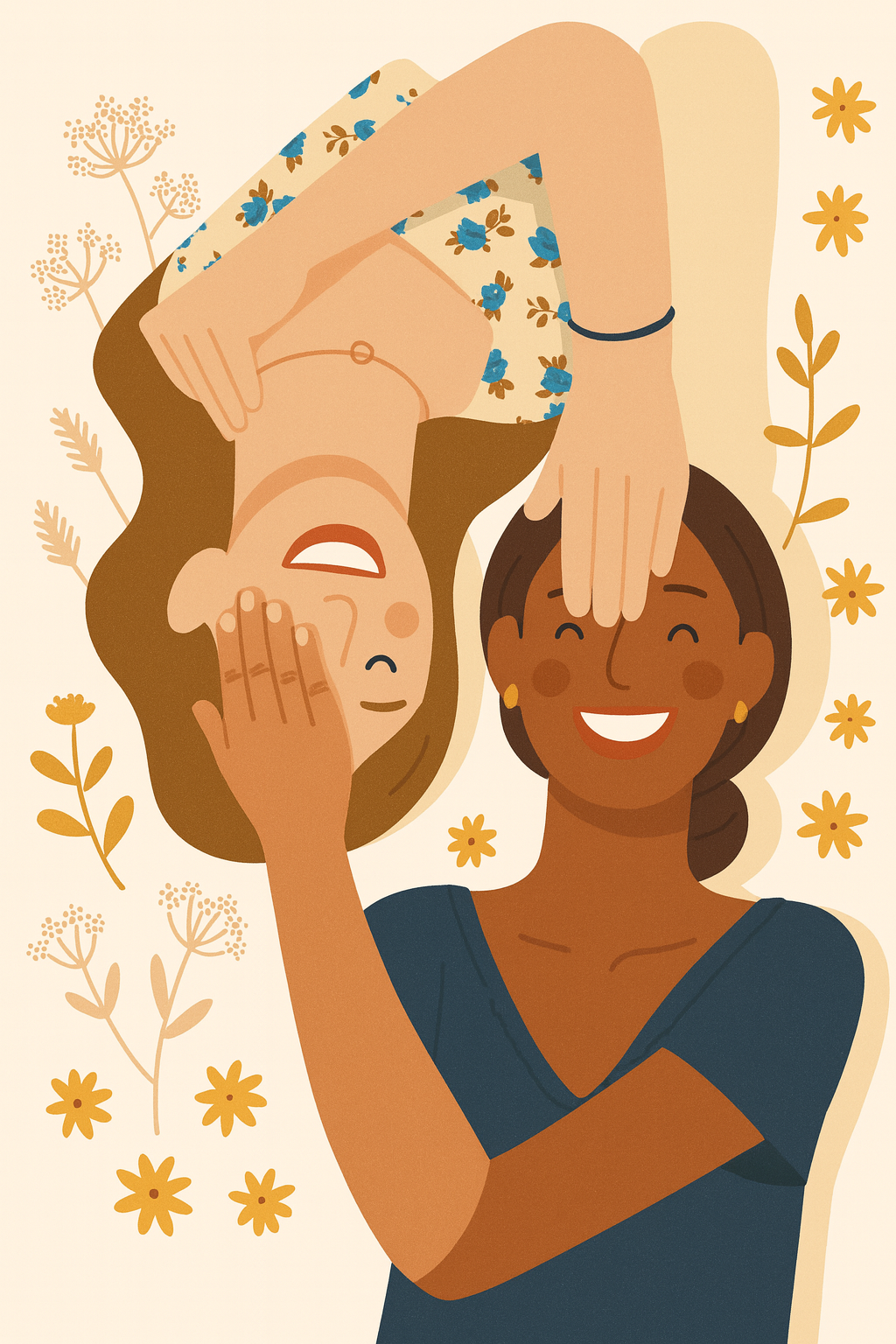 Illustration of two women discussing ideas and learning about investing together