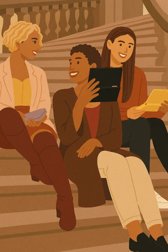 Group of women discussing investing – illustration