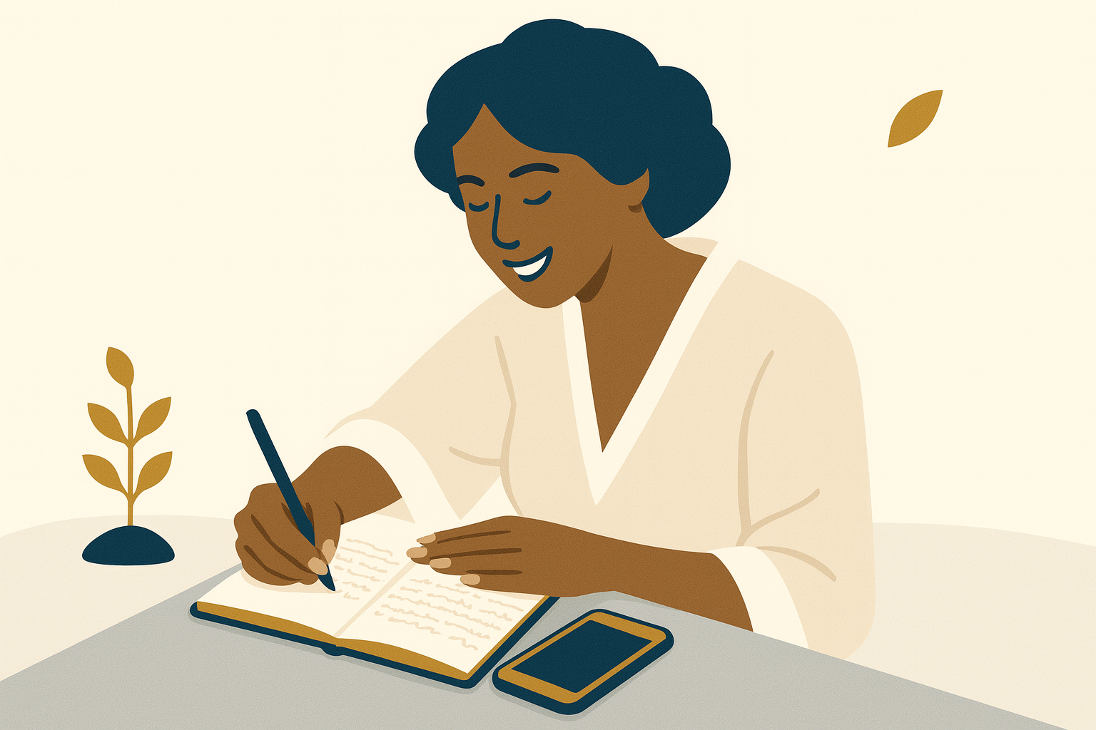 Woman writing in a notebook, symbol of planning and completing an educational path