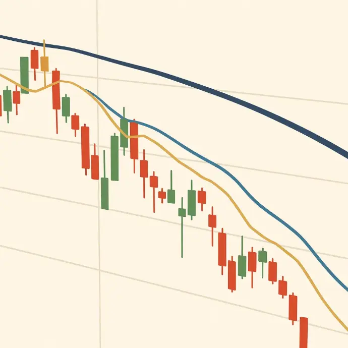 Stock market price chart showing a downward trend and market volatility