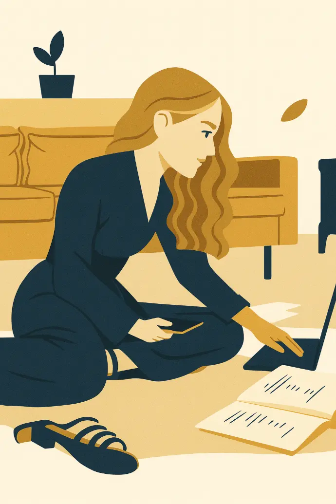 Illustration of a woman working with financial data at a desk