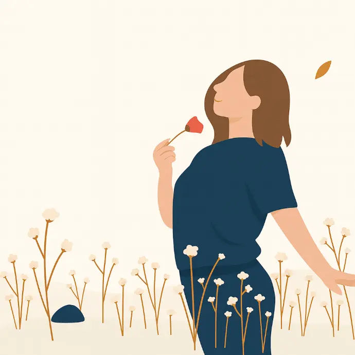 Illustration of a woman representing reflection and calm in an educational investment context