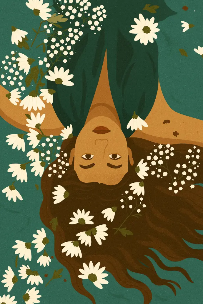 Woman standing among leaves, symbolising calm and emotional balance