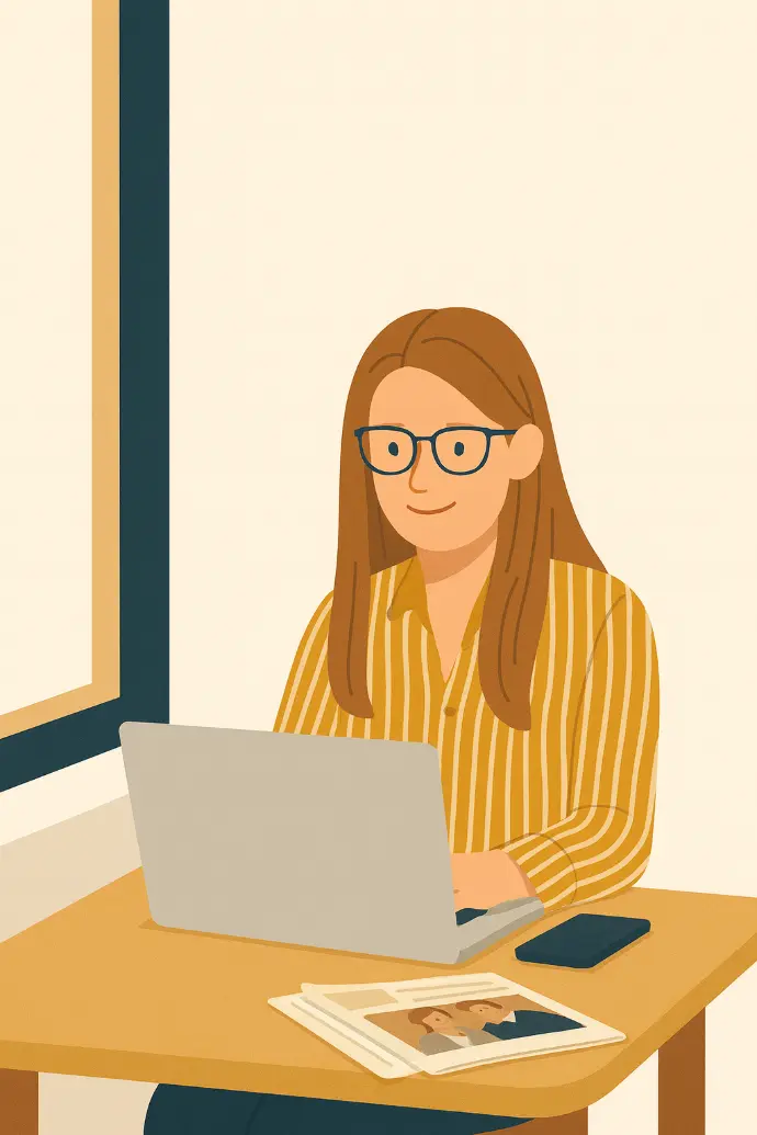 Woman working at a computer while learning the basics of stock market investing