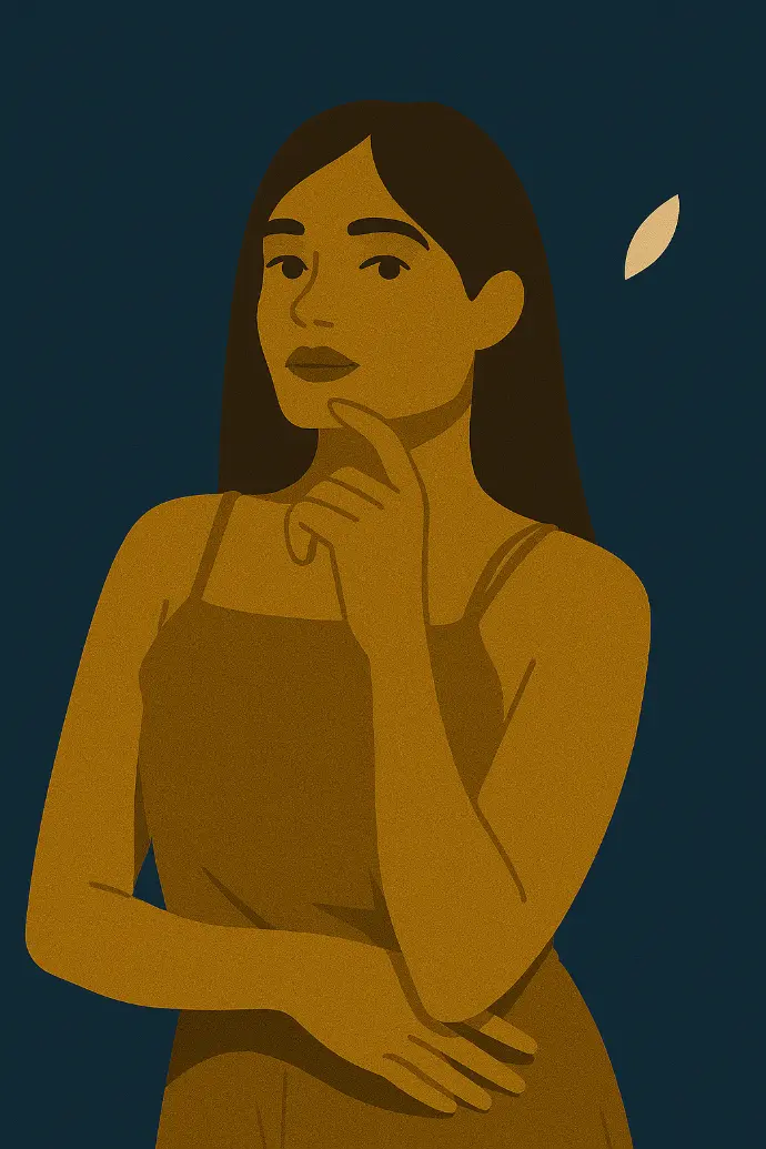 Woman in an elegant style representing focus and analytical approach to investing