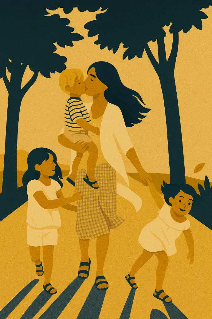 Illustration of an adult and a child sitting together and talking at a table, referring to family financial education.