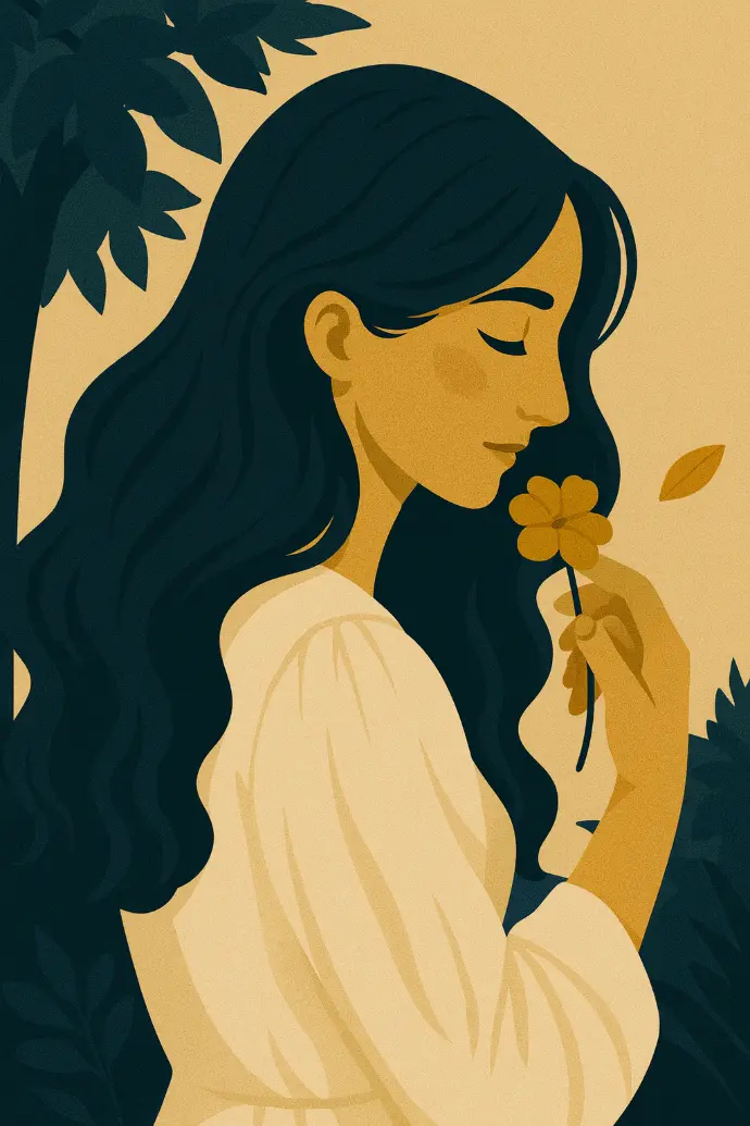 Illustration of a woman shown in profile, in a muted colour palette