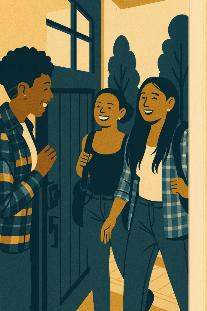 Illustration of a group of women in elegant outfits discussing finance and investing topics.