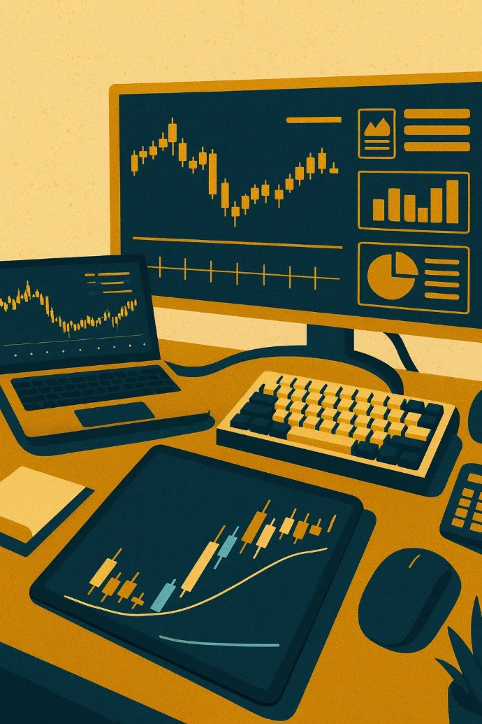 Illustration showing stock market charts and financial data