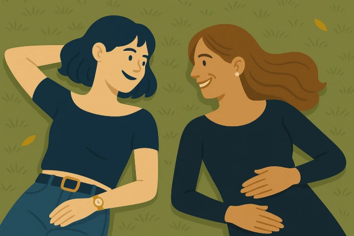Illustration of two women having a conversation about investing
