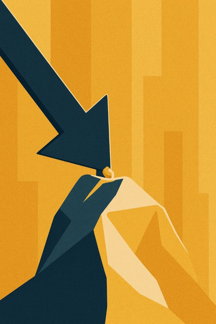 Arrow pointing downward in a geometric illustration