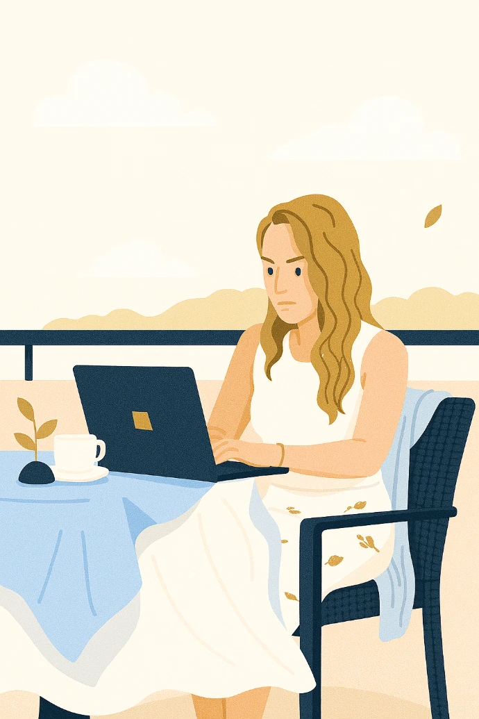 Illustration of a woman holding financial documents related to investments and portfolio structure