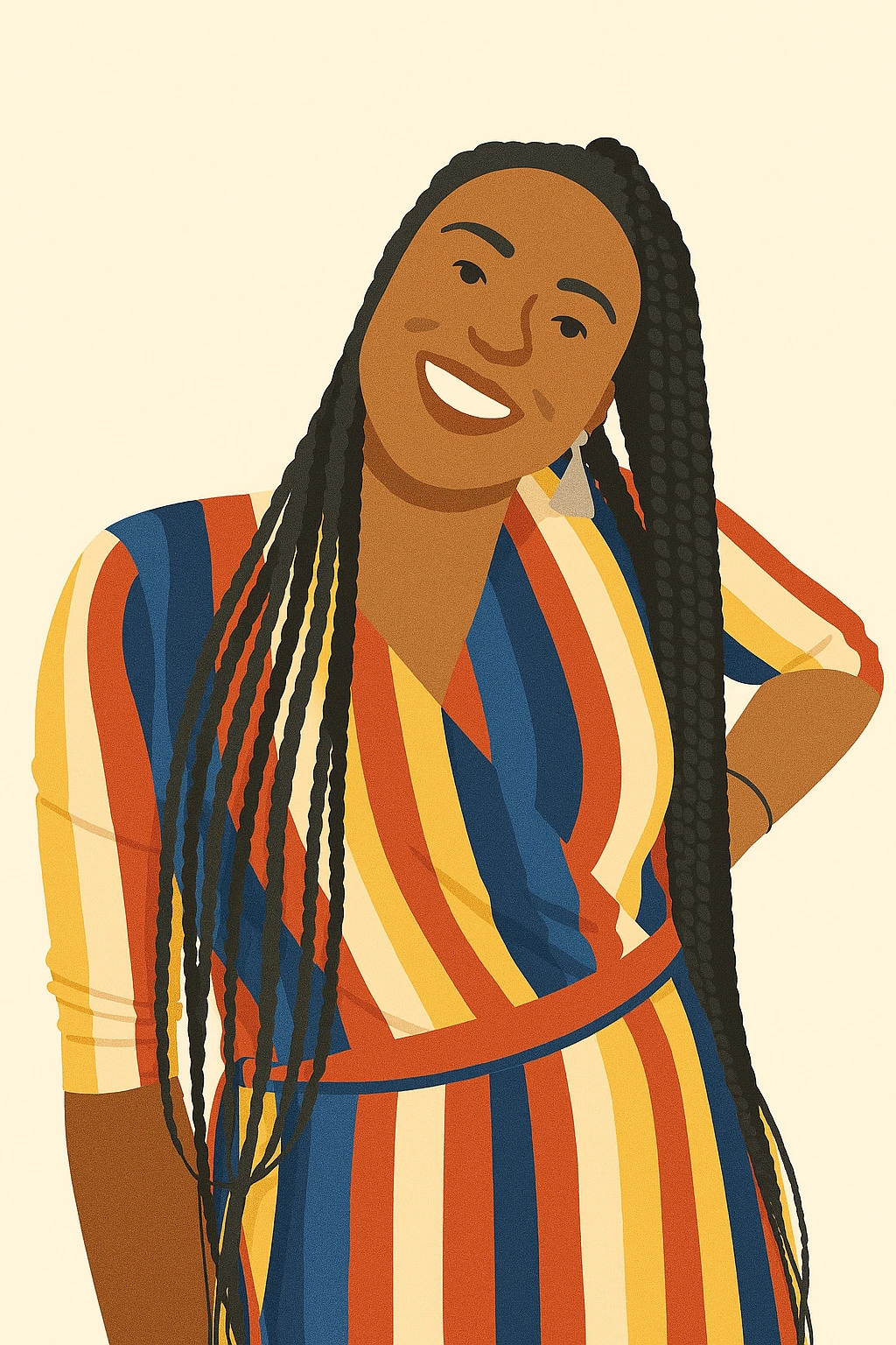 Illustration of a woman standing against an abstract background