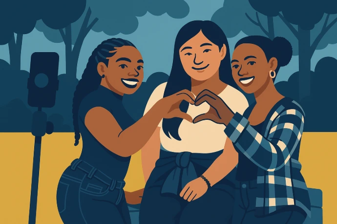 Illustration of a group of women engaged in discussion