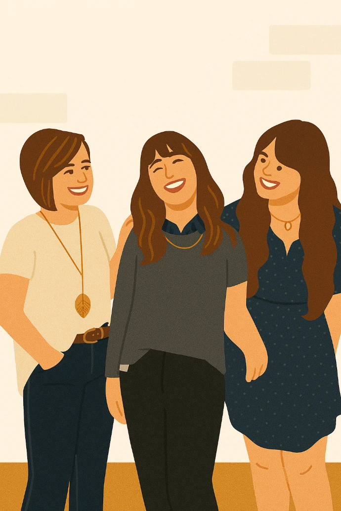 Illustration of three women sitting together and talking