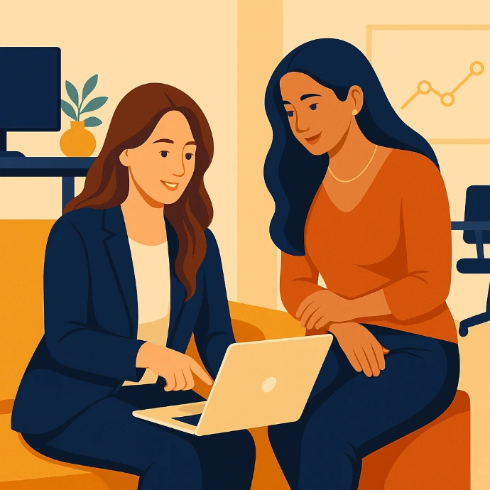 Illustration of two women sitting next to each other and talking
