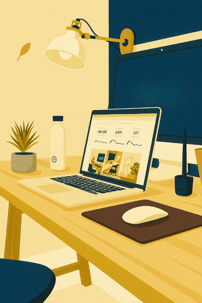 Workspace with laptop, documents, and financial reports prepared for portfolio analysis.