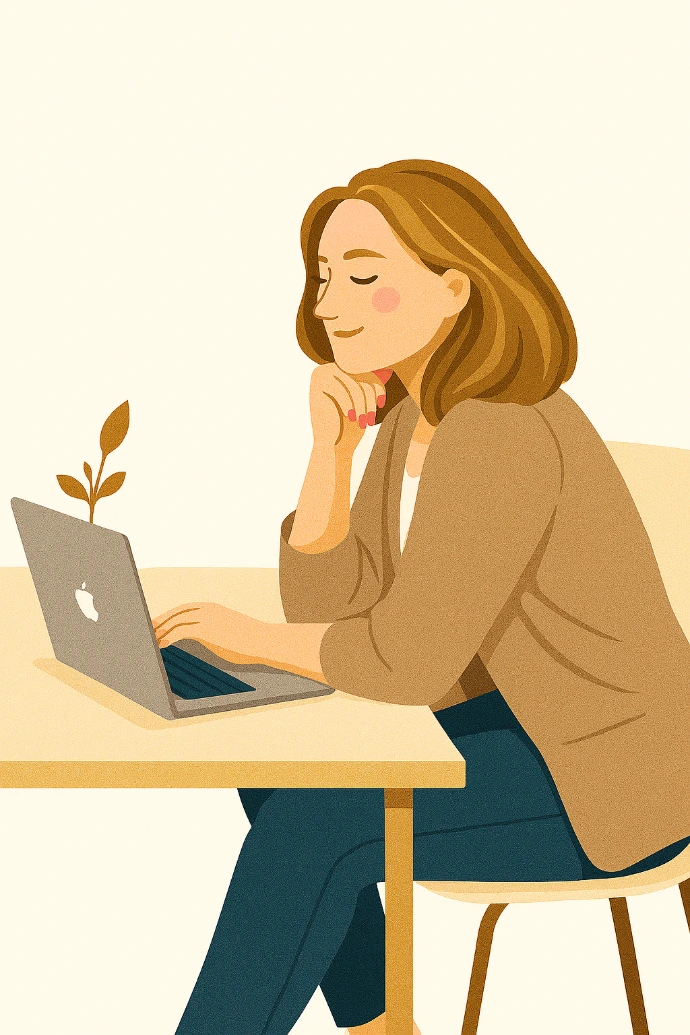 An Elegant Investor focused on her portfolio analysis, representing a structured approach to financial data.